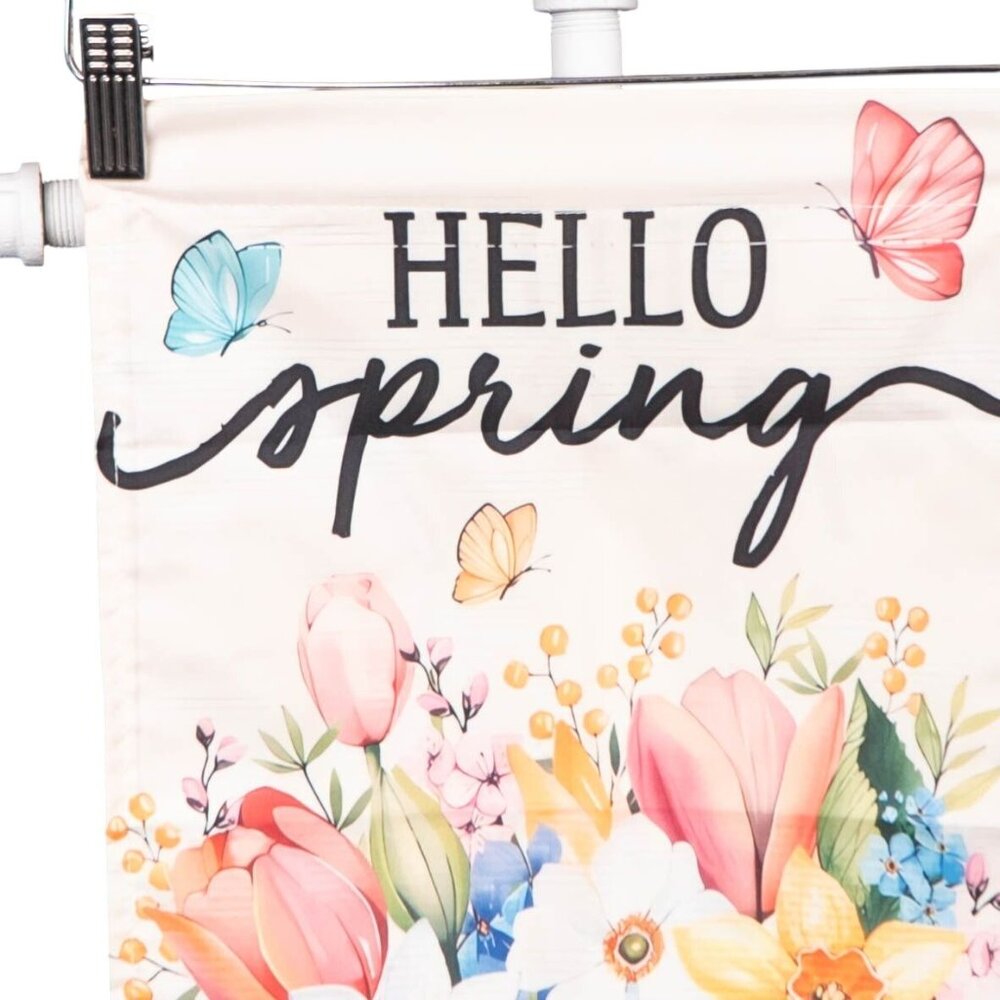 Hello Spring Garden Flag Mason Jar Flowers 12x18 Butterflies Pastel Decor - Picture 2 of 4